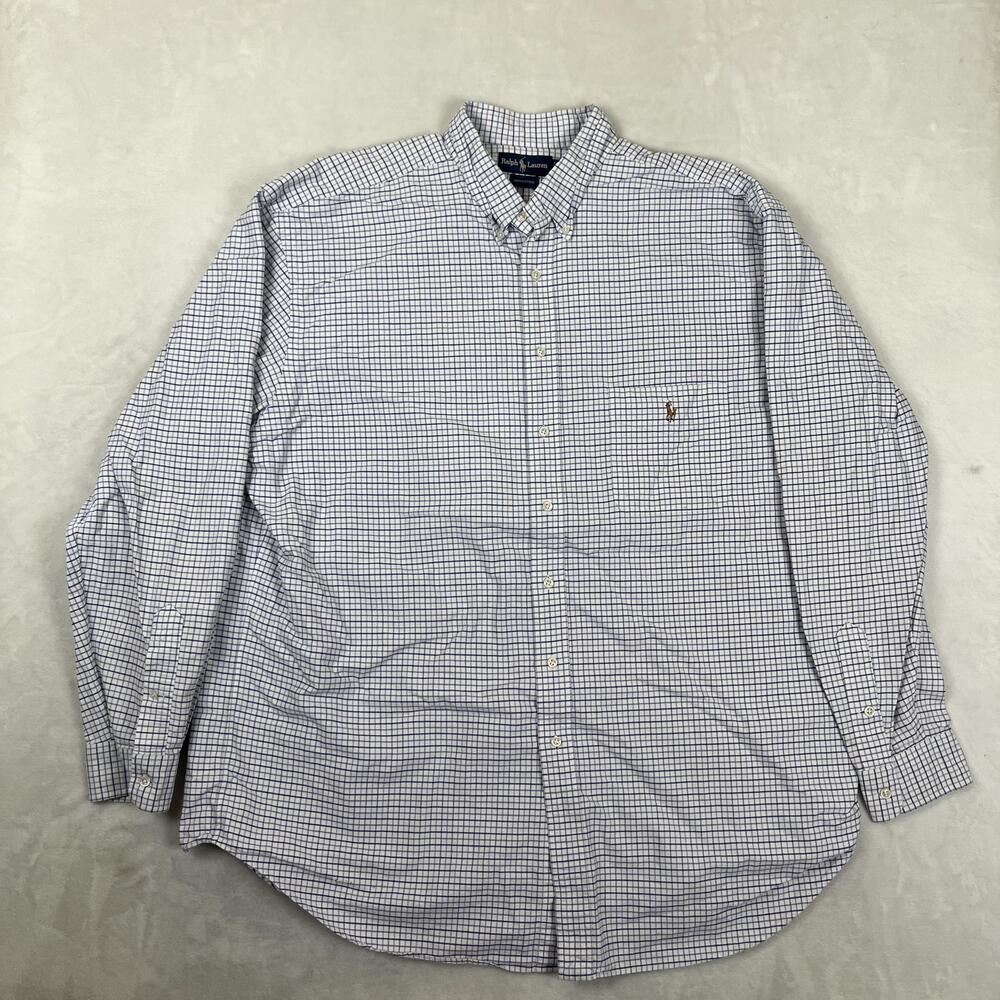 Ralph Lauren Shirt Mens Big 2XLT Tall Blue Check Long Sleeve Button Down Casual